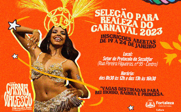 Com premiação total de R$ 25 mil, Secultfor abre inscrições para seleção da Realeza do Carnaval 2023